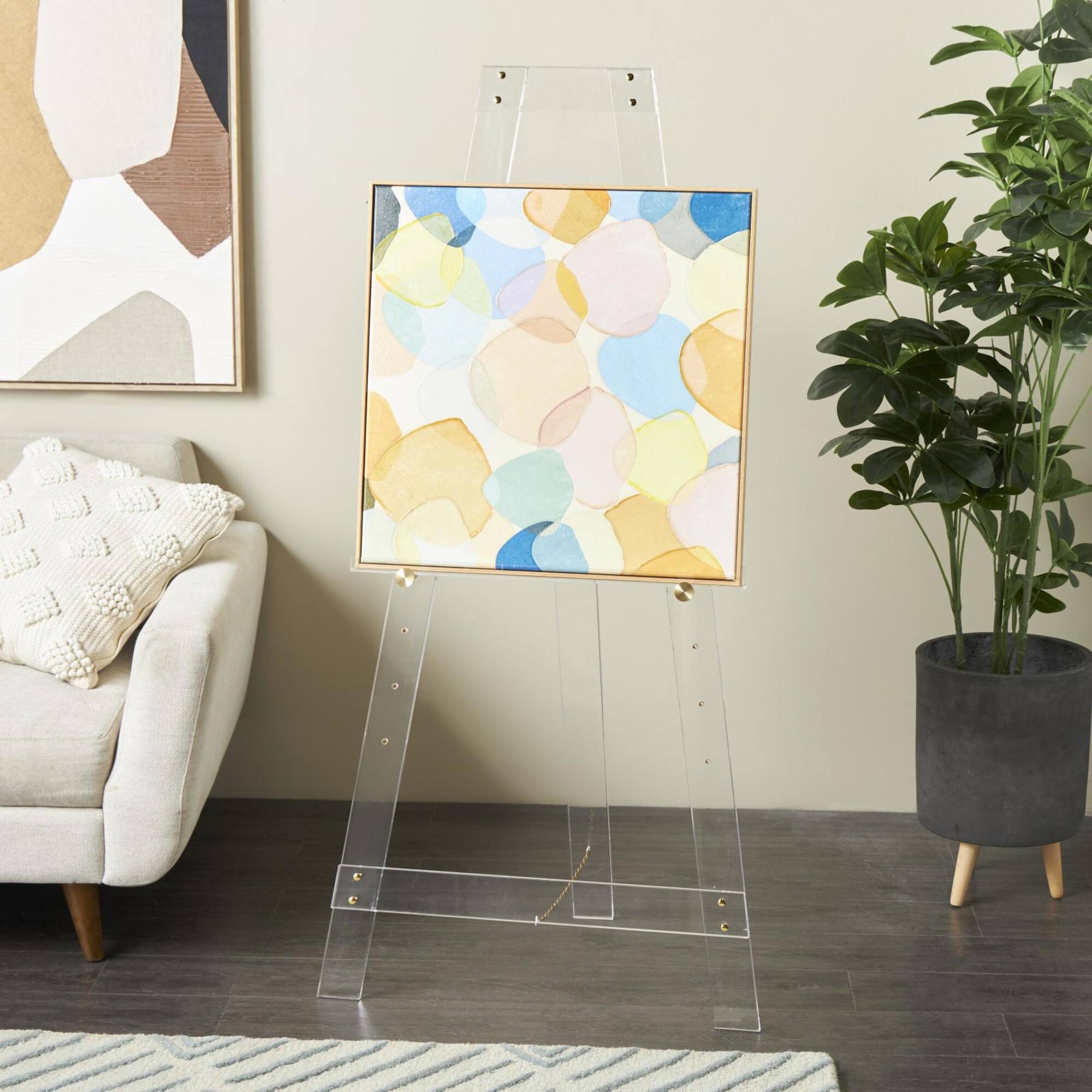 57" Clear Acrylic Plastic Adjustable 7-Tier Display Easel with Gold Metal Hardware & Chain Support